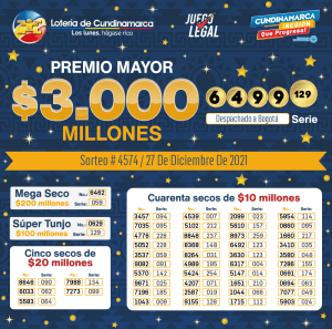 Sorteo 4574 Lotería Cundinamarca